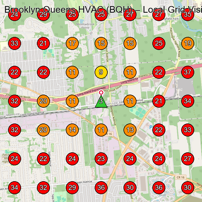 Brooklyn Queens HVAC (BQH) GeoGrid visibility map for Hvac Contractor in None